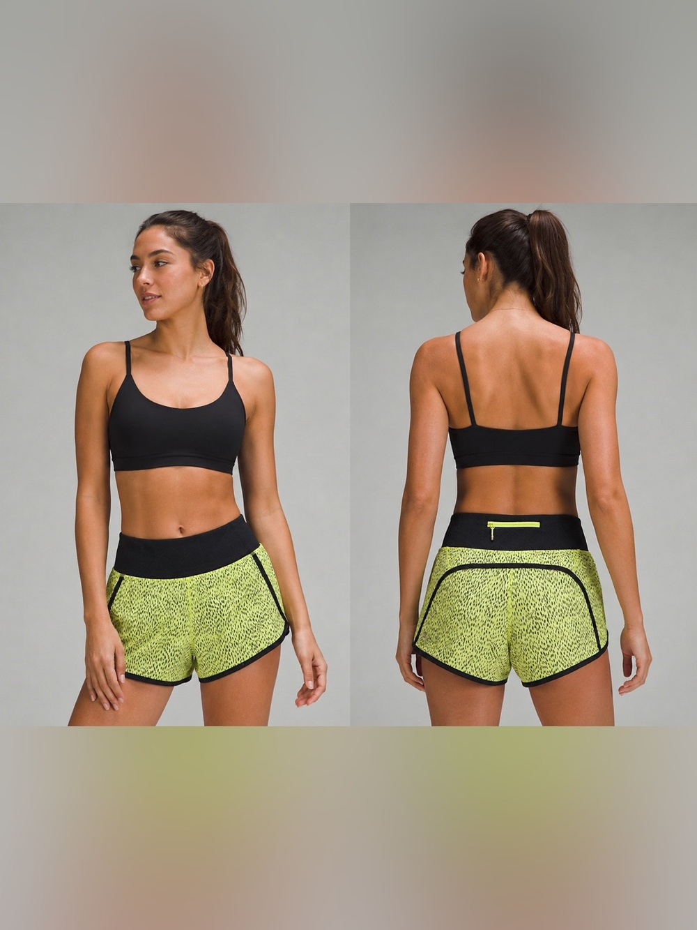 Lululemon Speed Short 4 Neon Yellow Animal Print Running Shorts Size 4